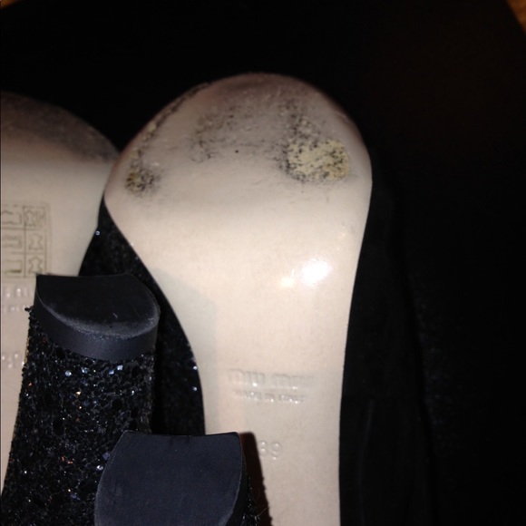 MIU MIU BLACK SPARKLE BOOTIES W SUEDE BOW - Picture 5 of 8